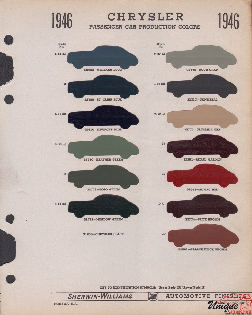 1946 Chrysler Paint Charts Williams 1